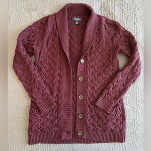 Lands' End Women's Cable Knit Dark Purple Cardigan